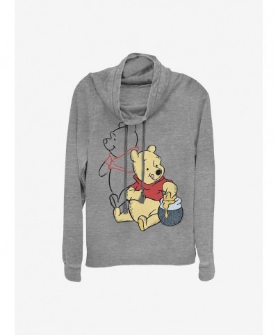 Premium Disney Winnie The Pooh Line Art Cowlneck Long-Sleeve Girls Top $13.65 Tops