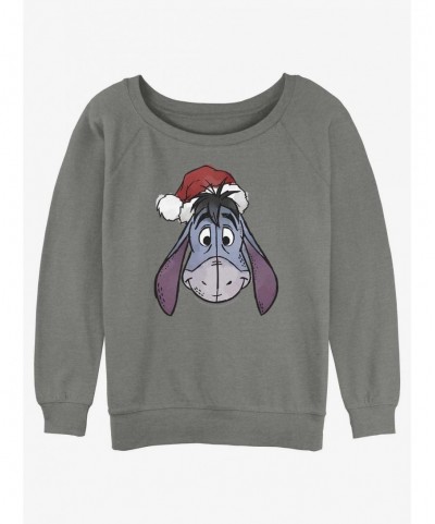 Huge Discount Disney Winnie The Pooh Santa Hat Eeyore Girls Slouchy Sweatshirt $12.40 Sweatshirts