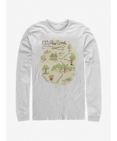 Cheap Sale Disney Winnie The Pooh 100 Acre Map Long-Sleeve T-Shirt $11.32 T-Shirts