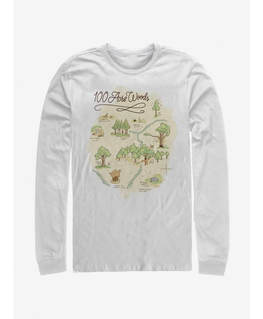 Cheap Sale Disney Winnie The Pooh 100 Acre Map Long-Sleeve T-Shirt $11.32 T-Shirts