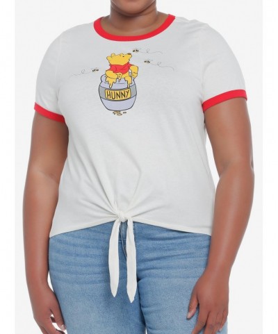 Flash Sale Disney Winnie The Pooh Tie-Front Girls Ringer T-Shirt Plus Size $8.16 T-Shirts